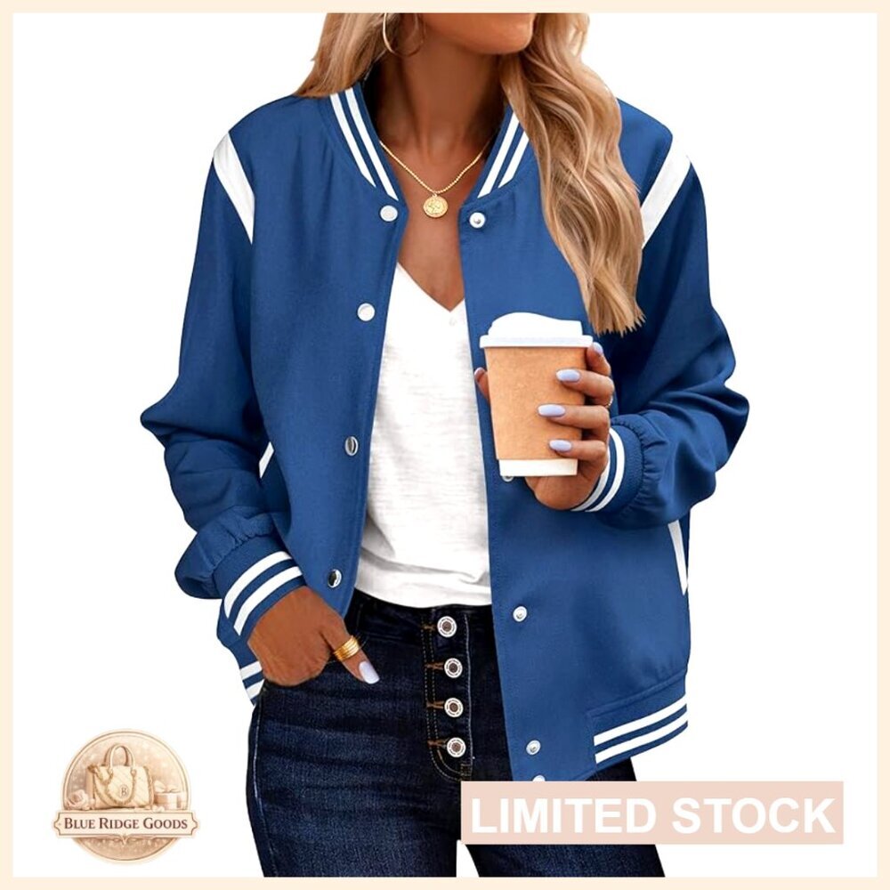 Lightweight Bomber Jacket Varsity Button Down Casual Spring Fashion Short